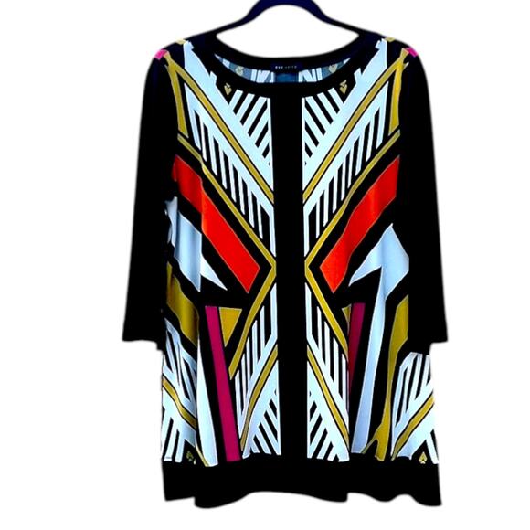Eva Varro Geo Print Relaxed Fit Tunic Top Blouse Stretch Long Sleeve Size Large - Picture 1 of 6